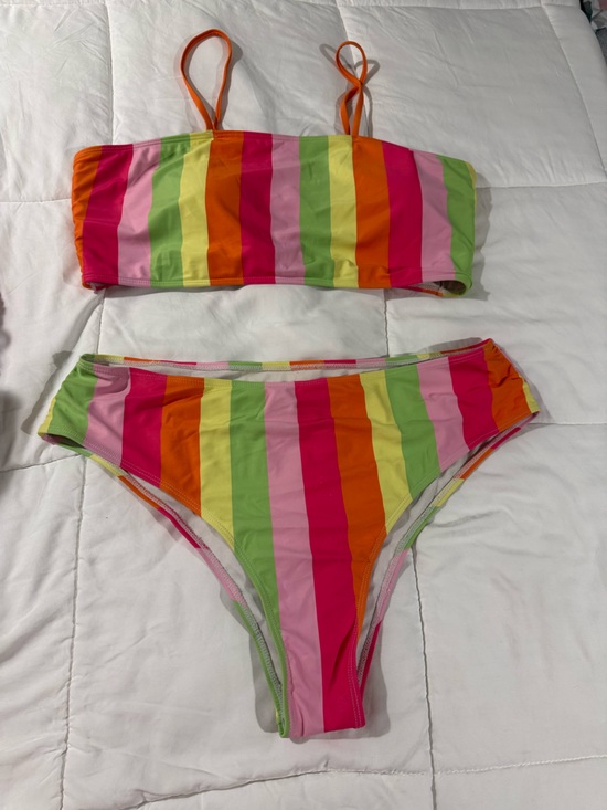 SHEIN Other - SHEIN Colorblock Stripe Bikini Set - Pink, Orange, Lime, Yellow